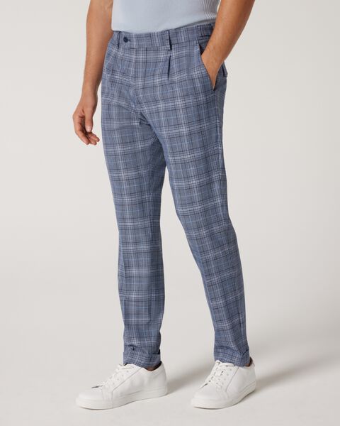 Slim Stretch Pleat Checked Tailored Pant